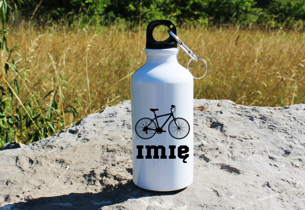 Butelka biała 400 ml z grafiką roweru i imieniem do wyboru – dla rowerzystów #11