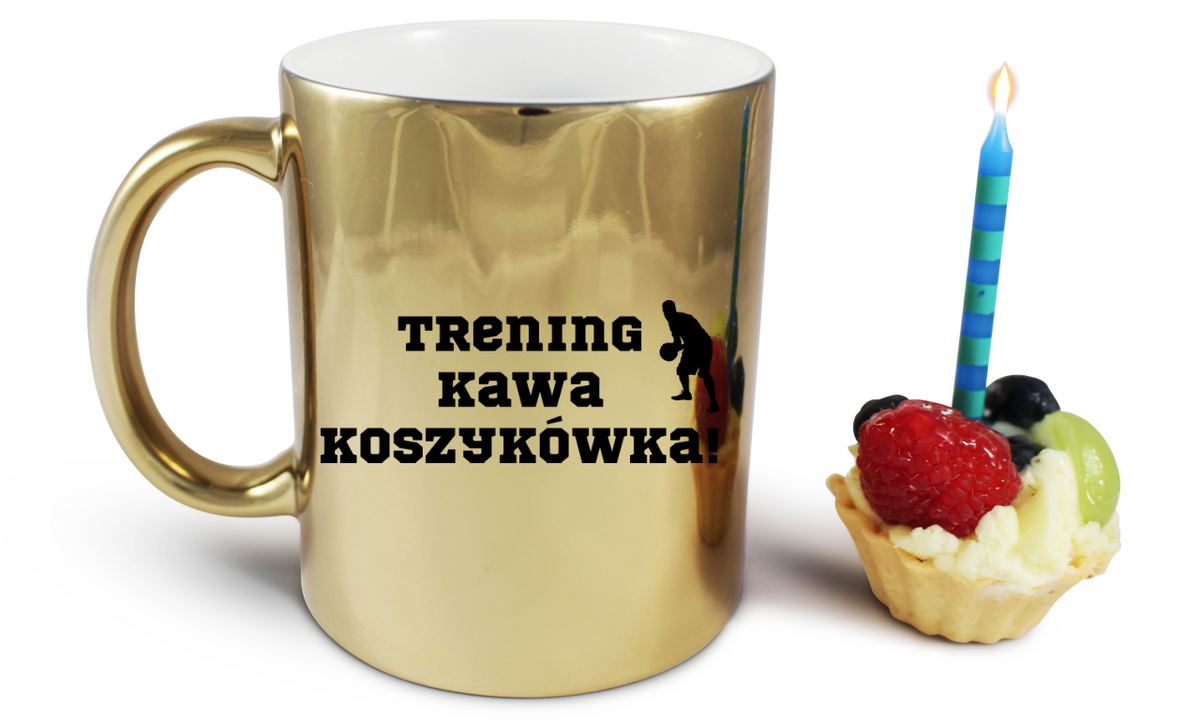 Kubek złoty z nadrukiem "Trening Kawa Koszykówka" #1