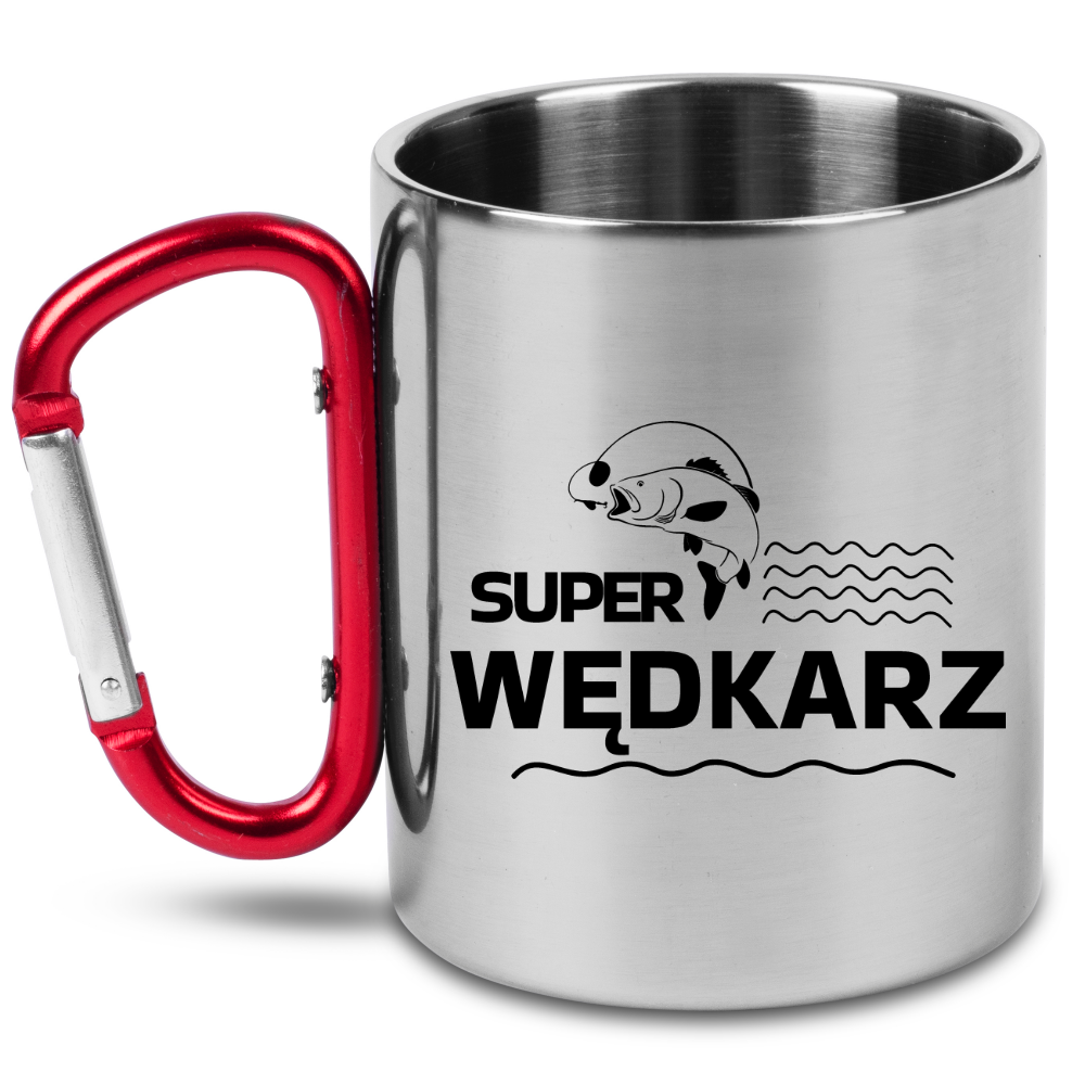Kubek metalowy z napisem Super Wędkarz, prezent dla wędkarza, na ryby, ryba