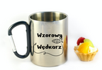 Kubek metalowy 300 ml z czarnym karabińczykiem i nadrukiem „Wzorowy Wędkarz” #1