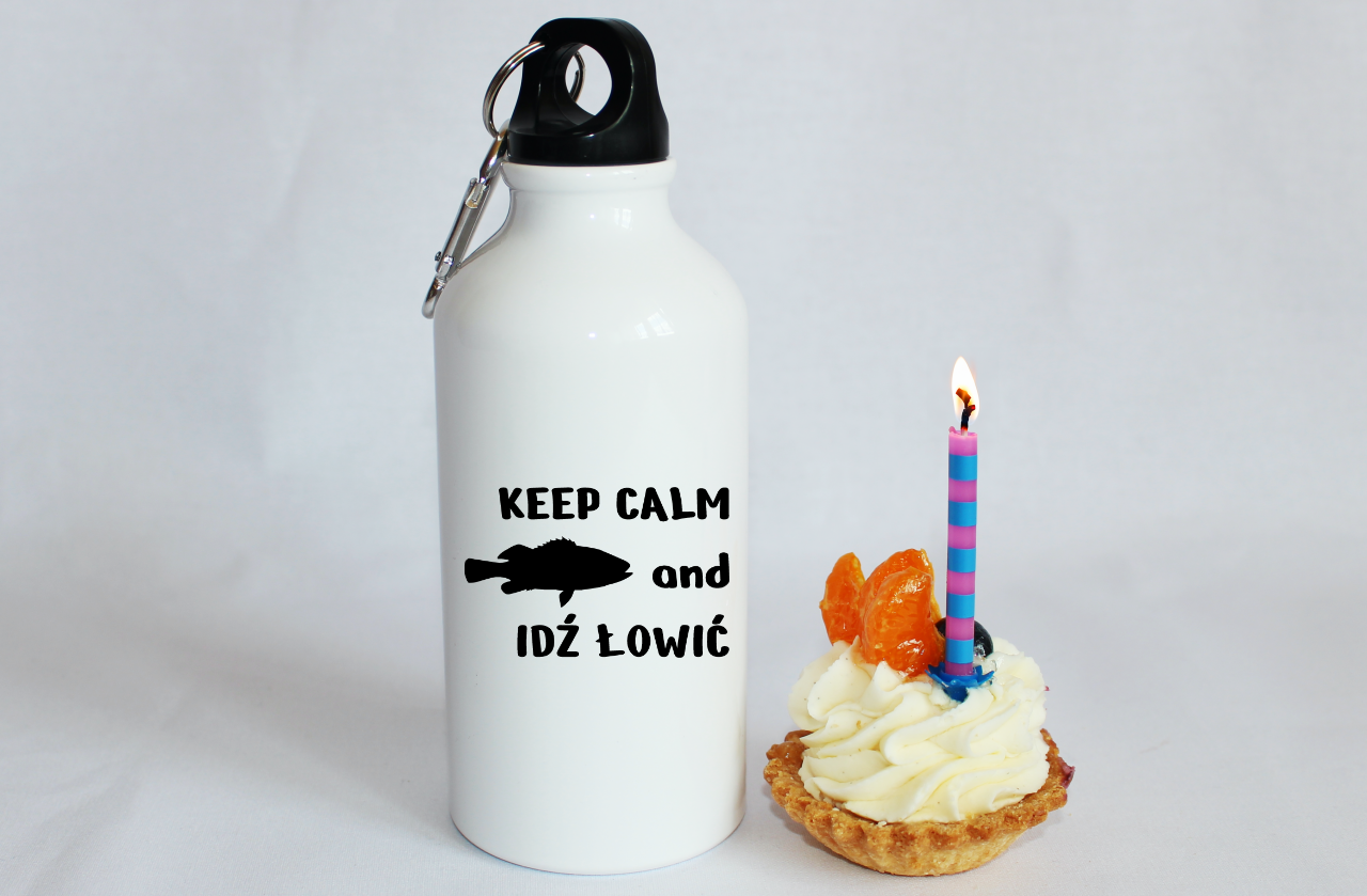 Bidon biały 400 ml z nadrukiem "KEEP CALM and IDŹ ŁOWIĆ" - wędkarstwo #5