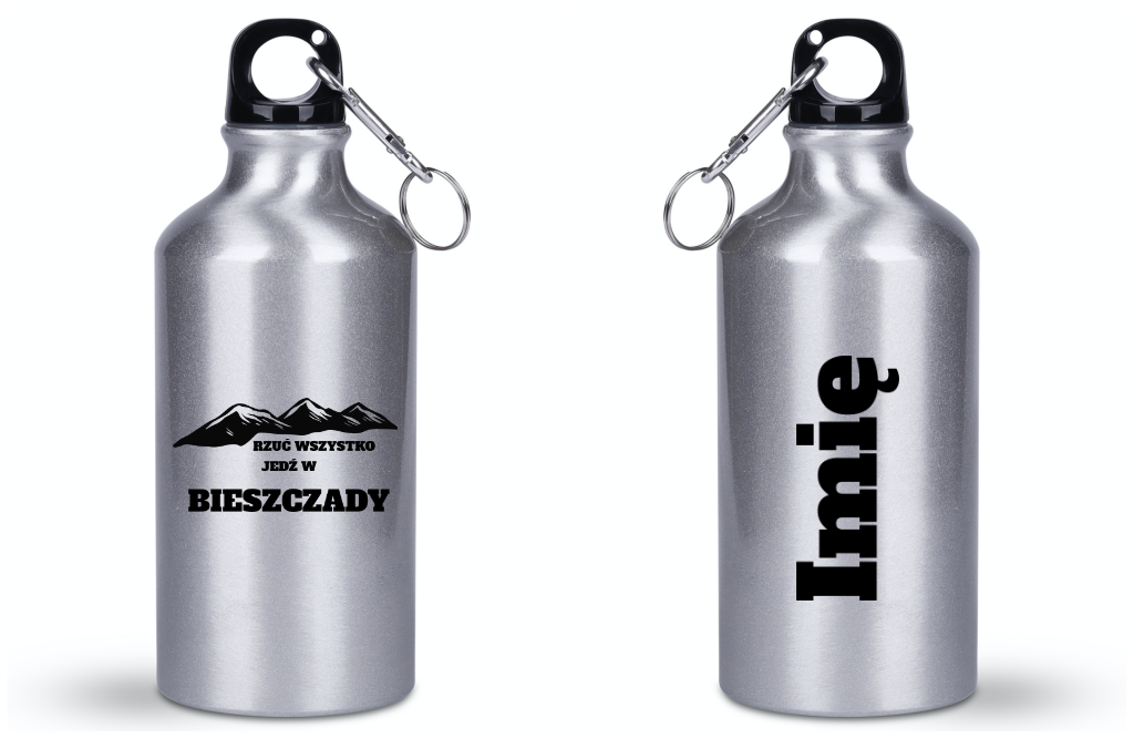 Butelka srebrna 400 ml z nadrukiem "Rzuć wszystko, jedź w Bieszczady" - góry #1