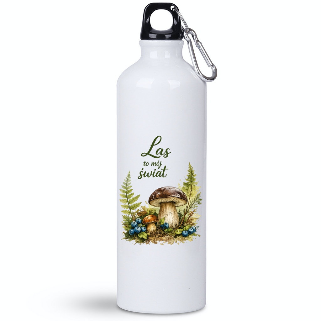 Butelka biała 800 ml z nadrukiem „Las to mój świat” – na grzyby, do lasu #9