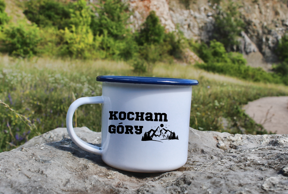 Kubek emaliowany biały z nadrukiem „Kocham Góry” #7