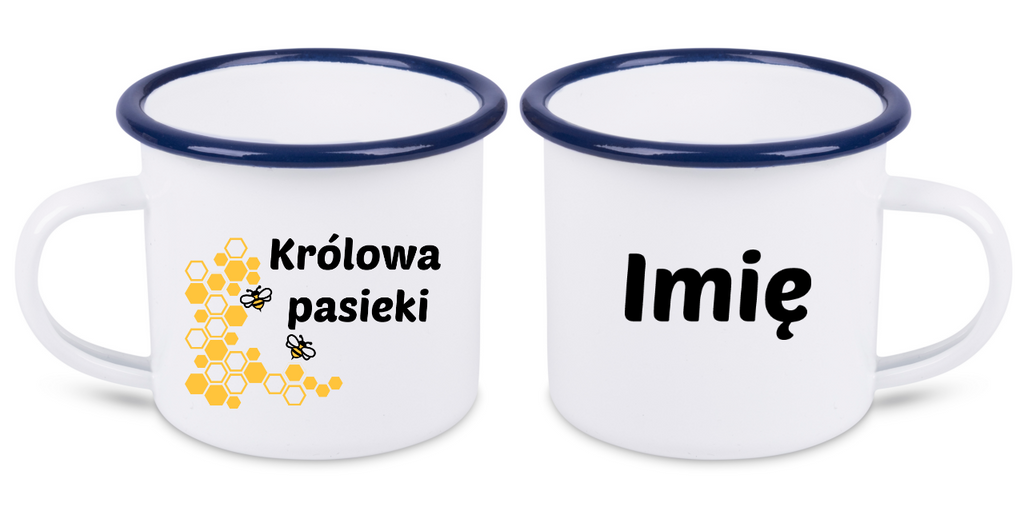 Kubek emaliowany biały z nadrukiem „Królowa pasieki” – pszczelarstwo #9