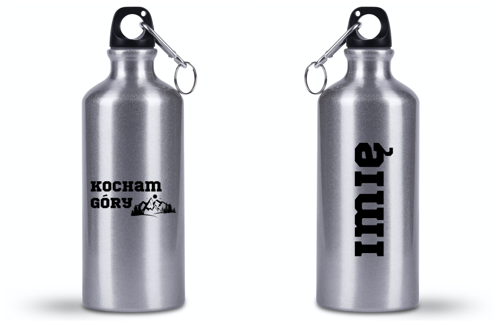 Bidon srebrny 500 ml z nadrukiem „Kocham góry” #6