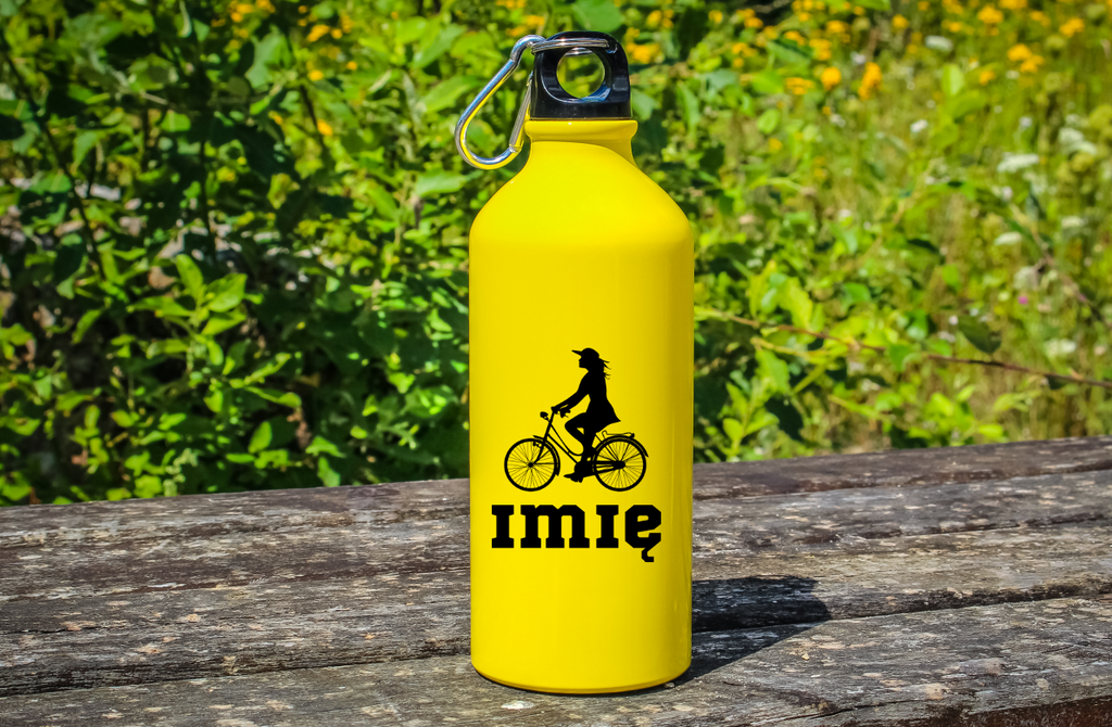 Bidon żółty 600 ml z grafiką roweru oraz dowolnym imieniem - dla rowerzystki #6