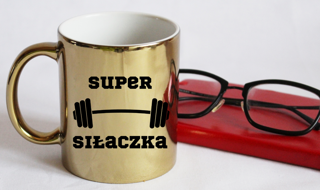 Kubek złoty prezent z nadrukiem „Super Siłaczka” – siłownia #2
