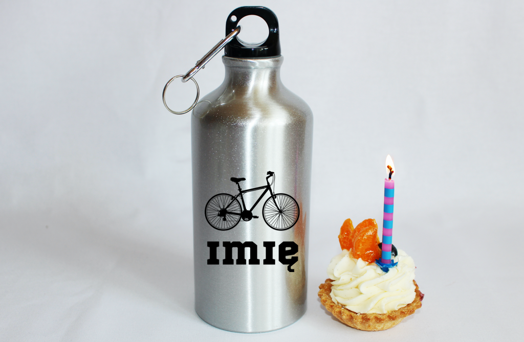 Bidon srebrny 500 ml na rower z grafiką roweru i imieniem do wyboru – dla rowerzystów #11