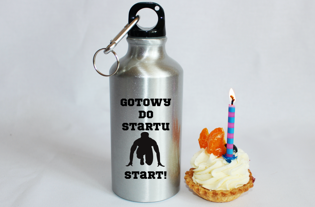 Butelka srebrna 400 ml z nadrukiem "Gotowy do startu, start!" dla panów – bieganie #6