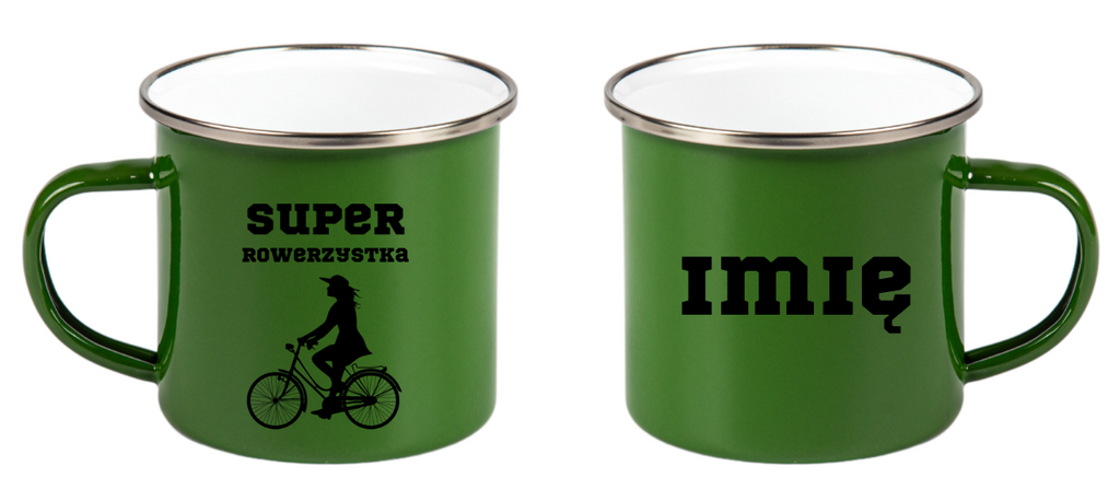 Kubek emaliowany zielony z nadrukiem "Super Rowerzystka" - dla rowerzystki #6