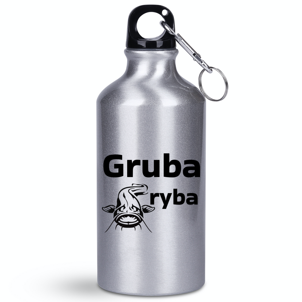 Butelka srebrna 400 ml z nadrukiem "Gruba ryba" – wędkarstwo #10