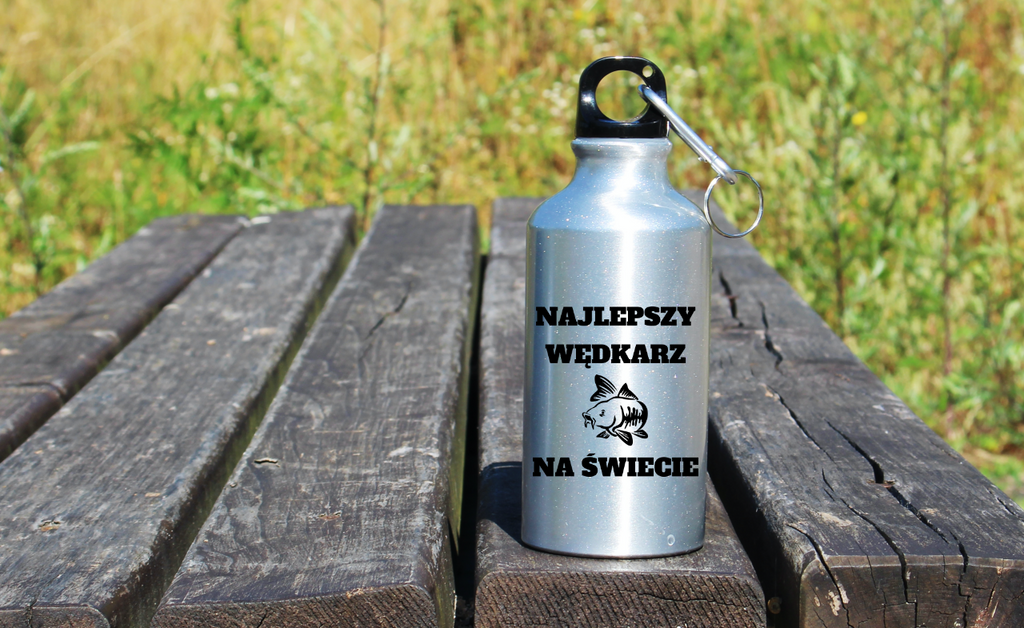 Butelka srebrna 400 ml z nadrukiem "Najlepszy wędkarz na świecie" – wędkarstwo #6