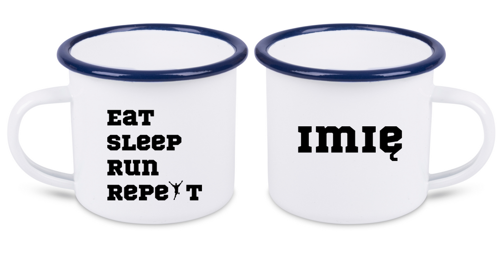 Kubek emaliowany prezent dla biegacza – napis "Eat Sleep Run Repeat" – bieganie #12