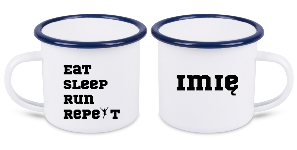 Kubek emaliowany prezent dla biegacza – napis "Eat Sleep Run Repeat" – bieganie #12