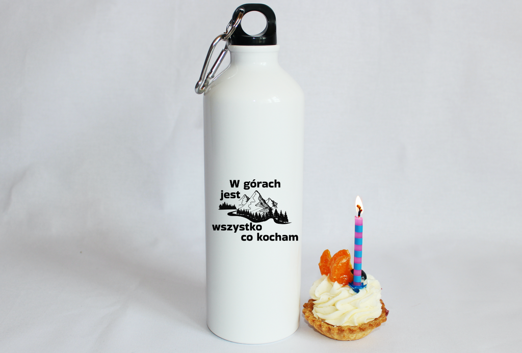 Butelka biała 800 ml z nadrukiem „W górach jest wszystko, co kocham” #3
