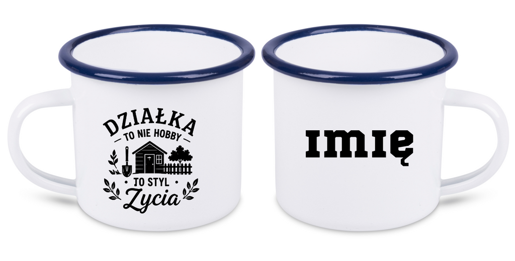Kubek emaliowany biały z nadrukiem „Działka to nie hobby, to styl życia” – ogród, działka #8