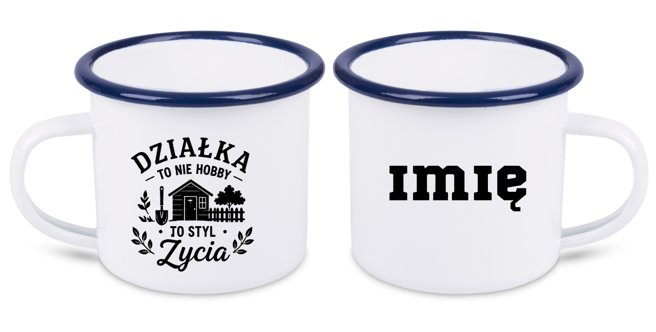 Kubek emaliowany biały z nadrukiem „Działka to nie hobby, to styl życia” – ogród, działka #8