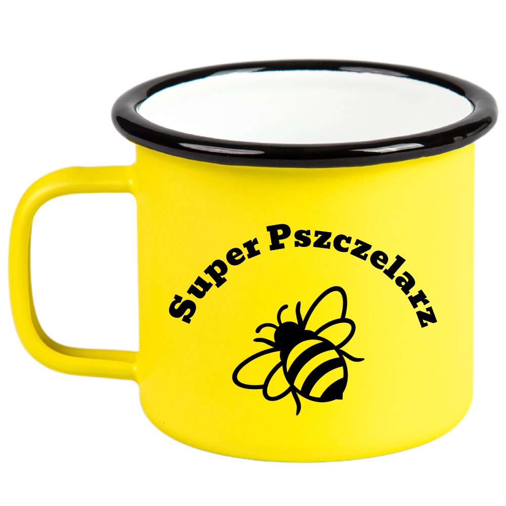 Kubek emaliowany żółty z napisem „Super Pszczelarz” – pszczelarstwo #6