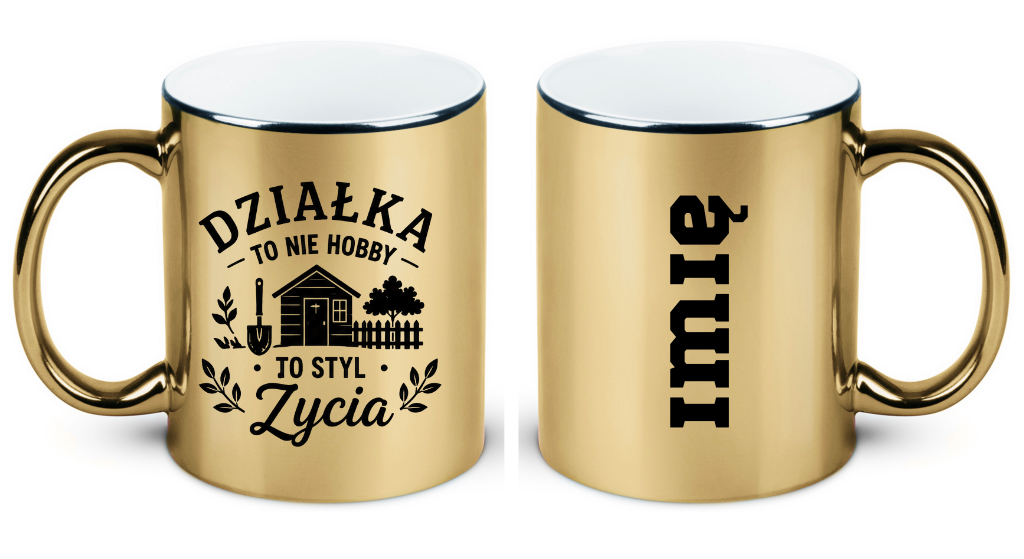 Kubek złoty z nadrukiem „Działka to nie hobby, to styl życia” – działka, ogród #4