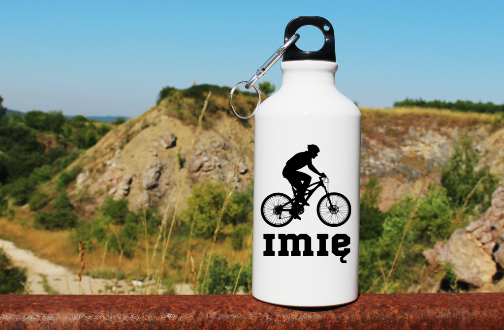 Butelka biała 400 ml z grafiką roweru oraz imieniem do wyboru – dla rowerzysty #6